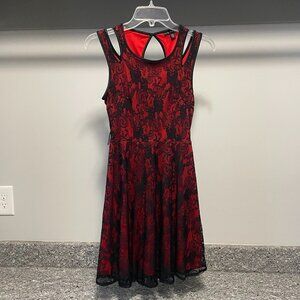 Red & Black Lace Sleeveless Dress